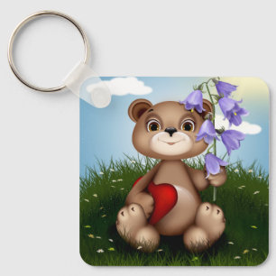 Porte-clés Ours tenant un bouquet de fleurs-30926