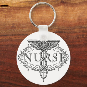 Porte-clés Oval Silver Caduceus Nurse Porte - clé
