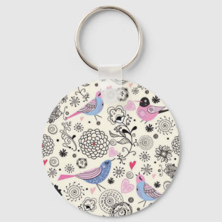 Porte-clés padrão de flores e passaros