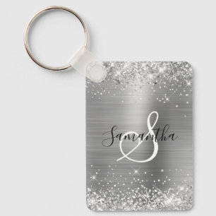 Porte-clés Pailleté Argenté Élégant Monogrammé