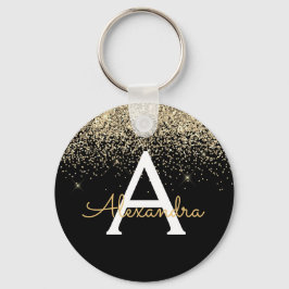Porte-clés Pailleté de luxe noir or Monogramme