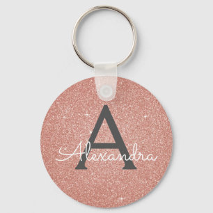 Porte-clés Pailleté et scintillant monogramme or rose