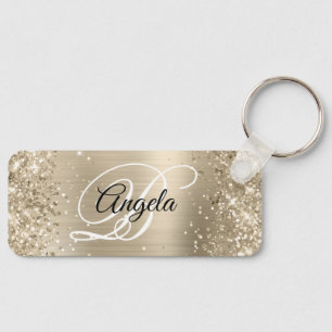 Porte-clés Pailleté Lumière Or Feuille Monogramme Fantaisie