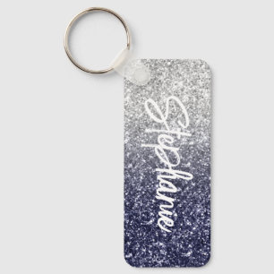 Porte-clés Pailleté Luxe Ombre Argent Navy Glitter