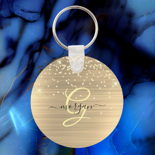 Porte-clés Paillettes dorées & monogramme, nom en écriture no
