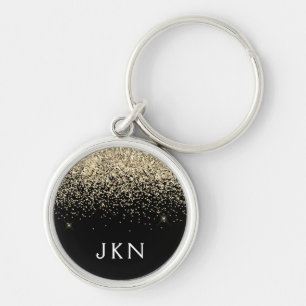 Porte-clés Paillettes Noir Or Monogramme Initiales Féminin