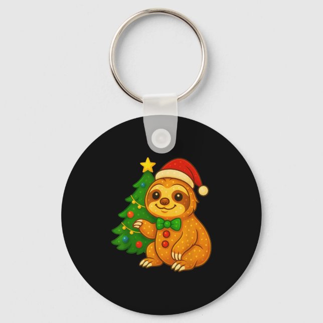 Porte-clés Pain d'épice homme Sloth Santa Hat sapin de Noël (Recto)