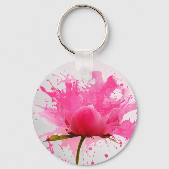 Porte-clés Paint Splatter Abstrait Fleur Rose (Recto)