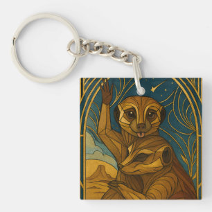 Porte-clés Paire Meerkat Stylisée Sous Ciel Étoilé