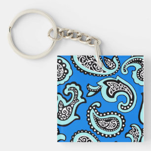 Porte-clés Paisley Intemporel sur Fond Bleu