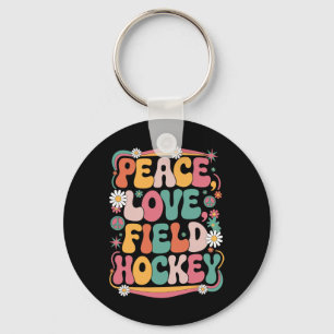 Porte-clés Paix Amour Hockey sur gazon 70s Hippie Rétro Hocke