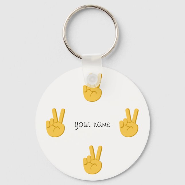 Porte-clés Paix Emoji main et '' Votre nom ici " (Recto)