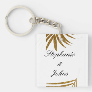 Porte-clés Palm Leaf Gold Parties scintillant Custom Couple N