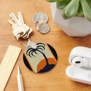 Porte-clés Palm Tree Tropical Sun Black Orange Crochet Imprim