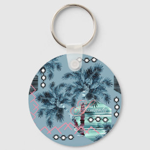 Porte-clés Palmier Hawaïen bleu noir monogramme personnalisé