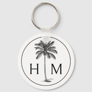 Porte-clés Palmier noir et blanc Monogramme de palmier