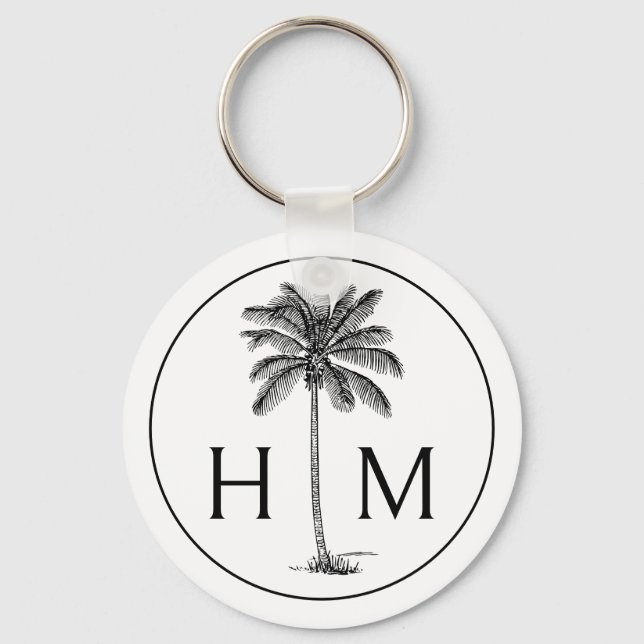 Porte-clés Palmier noir et blanc Monogramme de palmier (Recto)