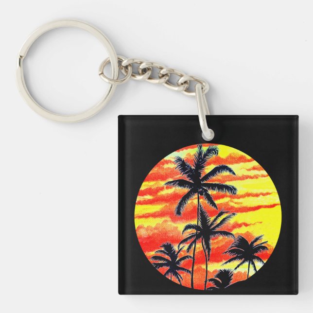 Porte-clés Palmiers de Coco-Coques Couchés De Soleil Hawaïen (Devant)