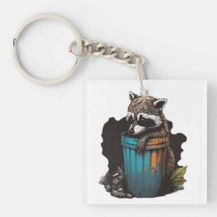 Porte-clés Panda à ordures Raccoon avec sa poubelle