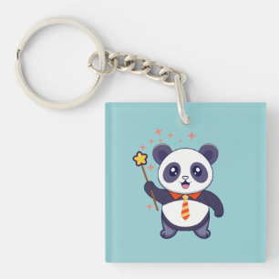 Porte-clés panda adorable avec cravate orange-jaune