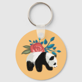 Porte-clés Panda floral avec Rose sur Peach