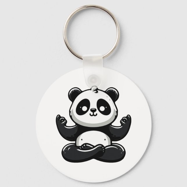 Porte-clés Panda Méditant Zen - Pose Mignonne Méditation Anim (Recto)