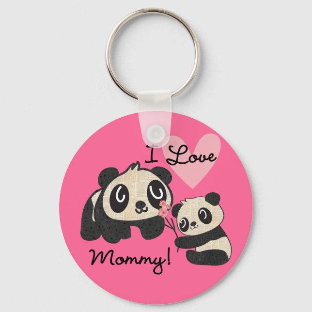 Porte-clés Pandas I Love Maman (Recto)
