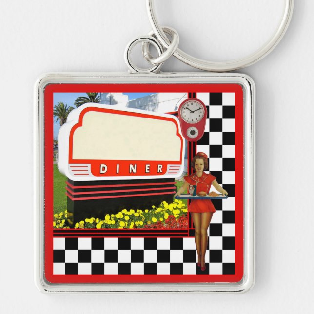Porte-clés Panneau blanc les années 50 Retro Diner (Devant)