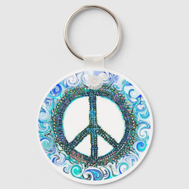 Porte-clés Panneau de Paix Avec Vagues Bleues (Recto)
