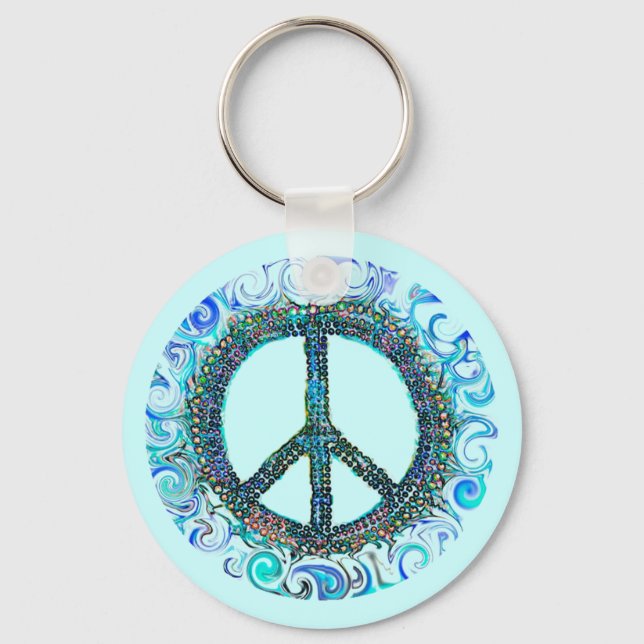 Porte-clés Panneau de Paix Avec Vagues Bleues (Recto)