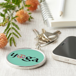 Porte-clés Panneau de paix Yoga Floral sur Aqua