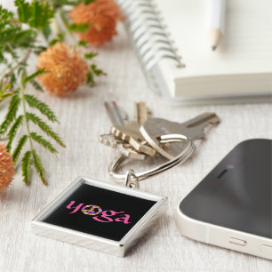 Porte-clés Panneau de paix Yoga Floral sur noir