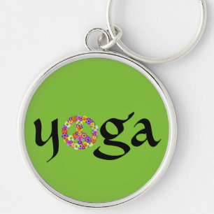 Porte-clés Panneau de paix Yoga Floral sur Smoothie Green