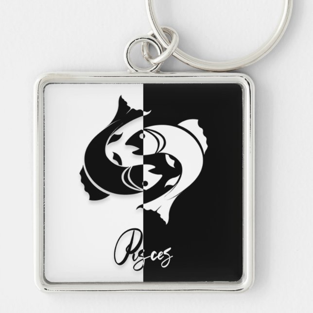 Porte-clés Panneau Zodiac Pisces, Porte - clé noir et blanc (Devant)