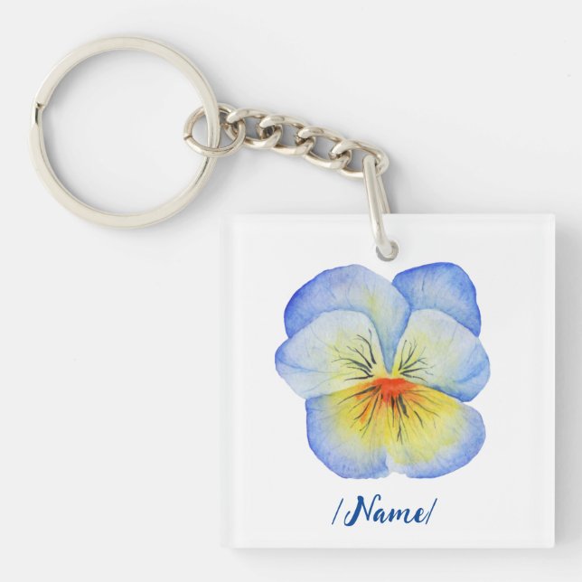 Porte-clés Pansies Fleurs de naissance Viola cadeau de vacanc (Devant)