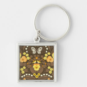 Porte-clés Pansies jaunes, oiseaux et papillons