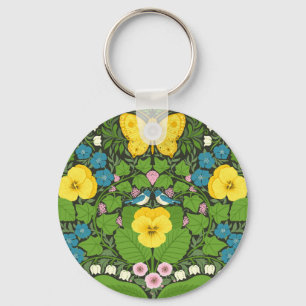 Porte-clés Pansies jaunes, oiseaux et papillons