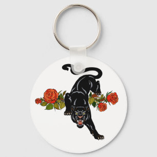 Porte-clés Panthère noire et porte - clé rose en fleurs