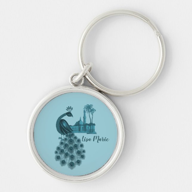 Porte-clés Paon Bleu Romantique (Devant)