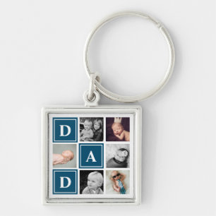 Porte-clés Papa Collage de photos personnalisé Bleu Marine