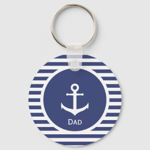 Porte-clés Papa nautique à rayures bleues et blanches