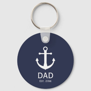 Porte-clés Papa Nautique Année d'Établissement Bleu et Blanc