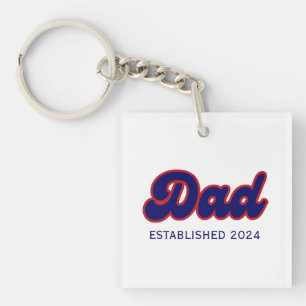 Porte-clés Papa rétro rouge et bleu, année personnalisée