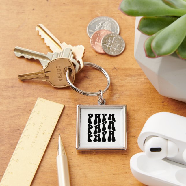 Porte-clés Papa Wavy Fête des pères noir et blanc Cadeau (Bureau)