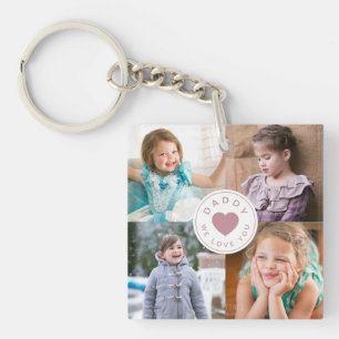 Porte-clés Papa We Love You Kids Photo Collage Coeur rose