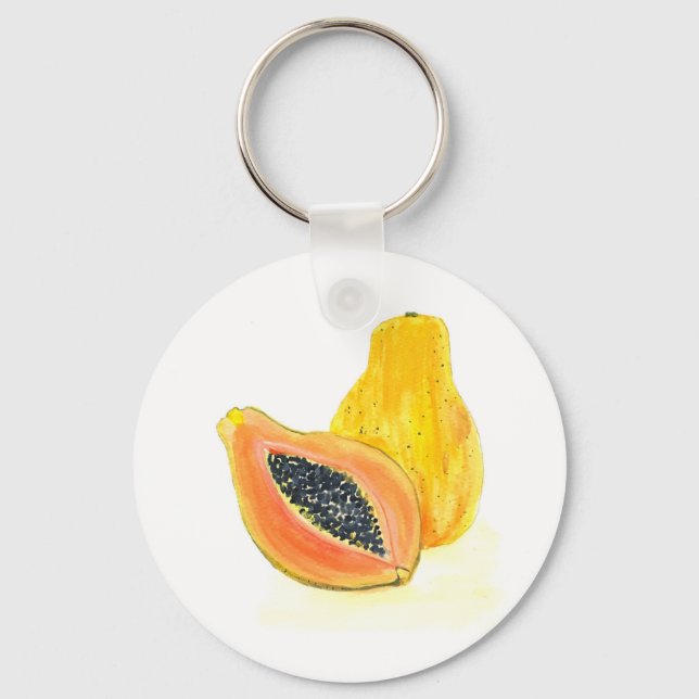 Porte-clés Papaya aquarelle fruit orange nourriture exotique (Recto)