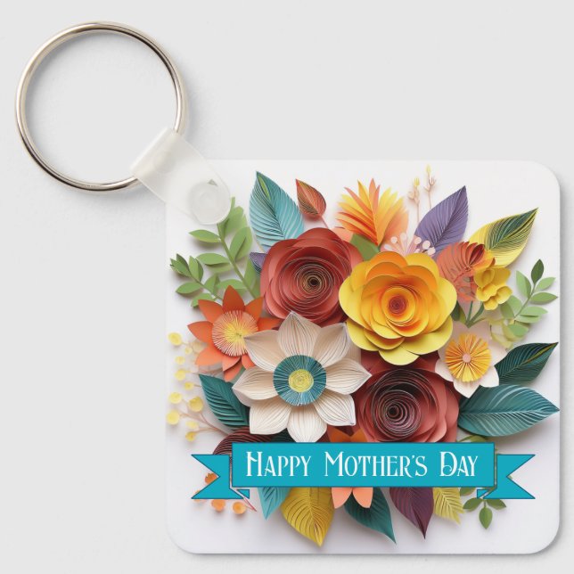 Porte-clés Papier 3D Art Floral Fête des Mères (Recto)
