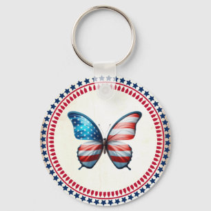 Porte-clés papillon 4 juillet patriotique américain