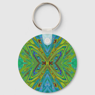 Porte-clés Papillon Abstrait Chartreuse et Bleu Trippy