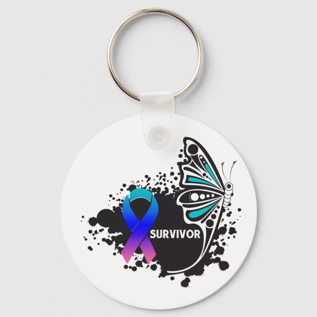 Porte-clés Papillon Abstrait Survivant Thyroïde Cancer (Recto)